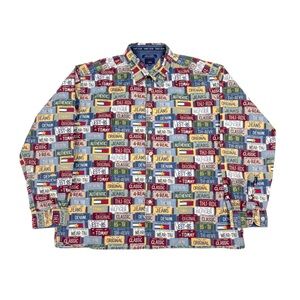 VTG Tommy Jeans Hilfiger Shirt All Over Print License Plate Men’s 2XL Multicolor